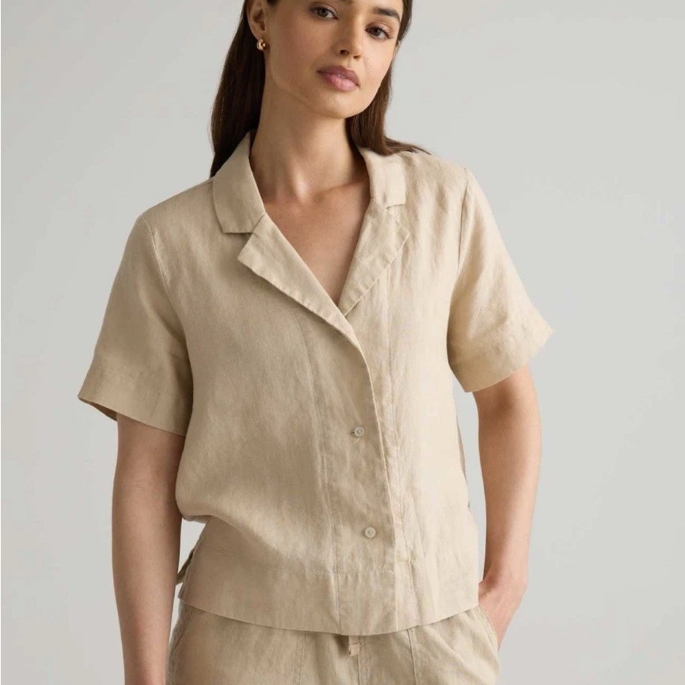 Quince European Linen Driftwood Beige Button Down Shirt - L